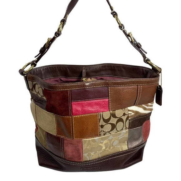 Coach Handbags - Coach Holiday Patchwork Limited Leather Bucket Bag Hobo Shoulder Bag Tote 10434